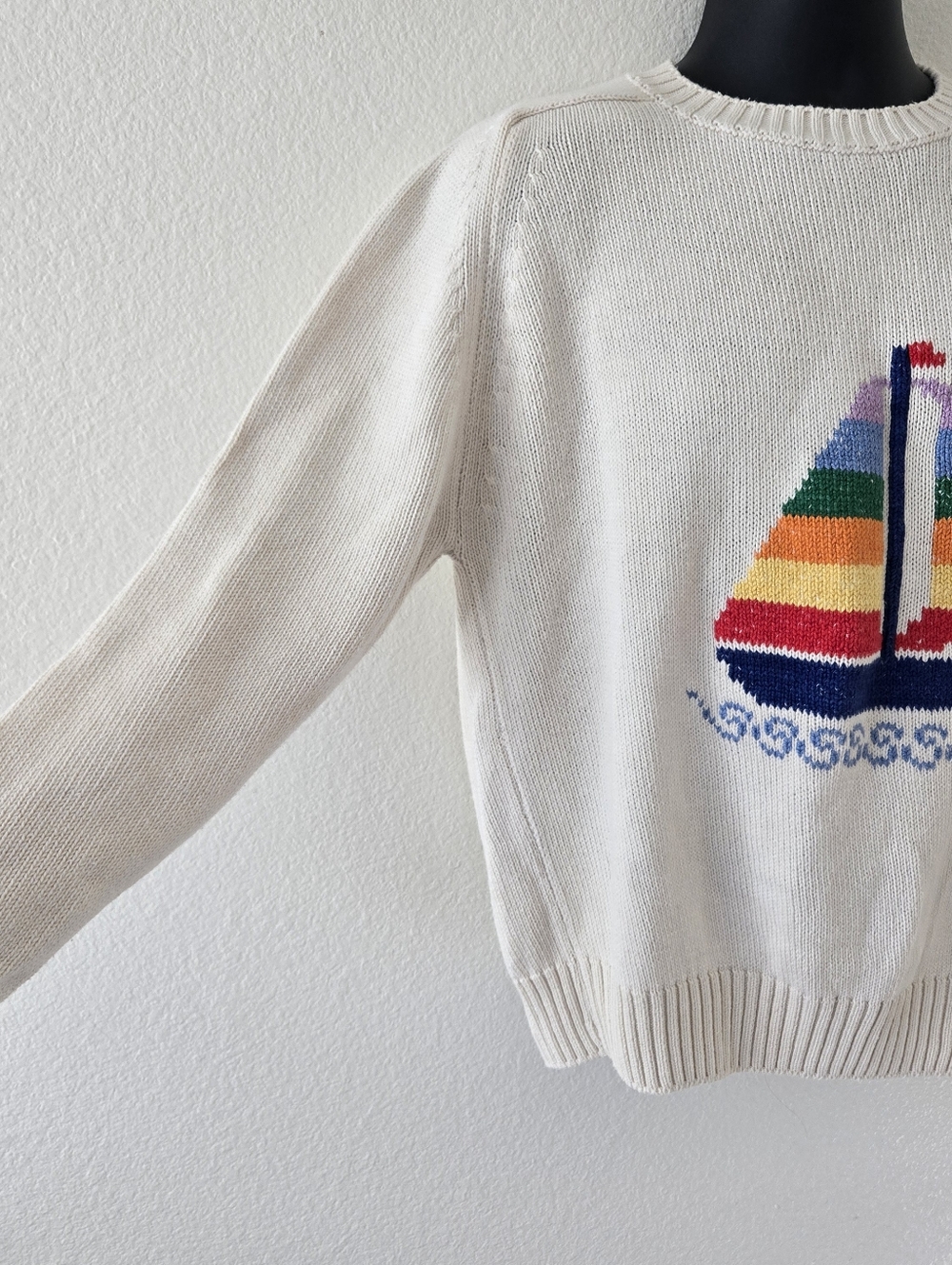 Vintage Van Heusen Sailing Boat Cotton Knit Sweater Mens Large Nautical Pteppy - Picture 5 of 16